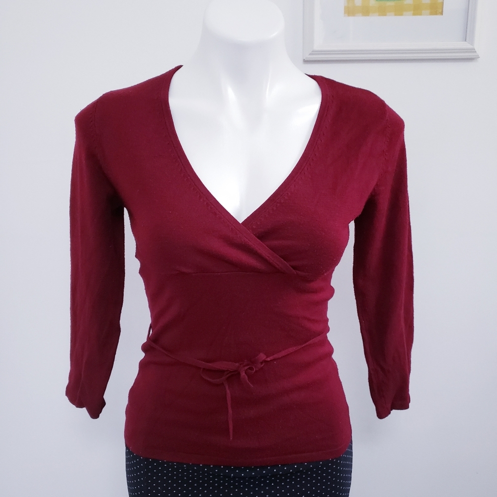 Forever 21 faux wrap sweater blouse, red, small